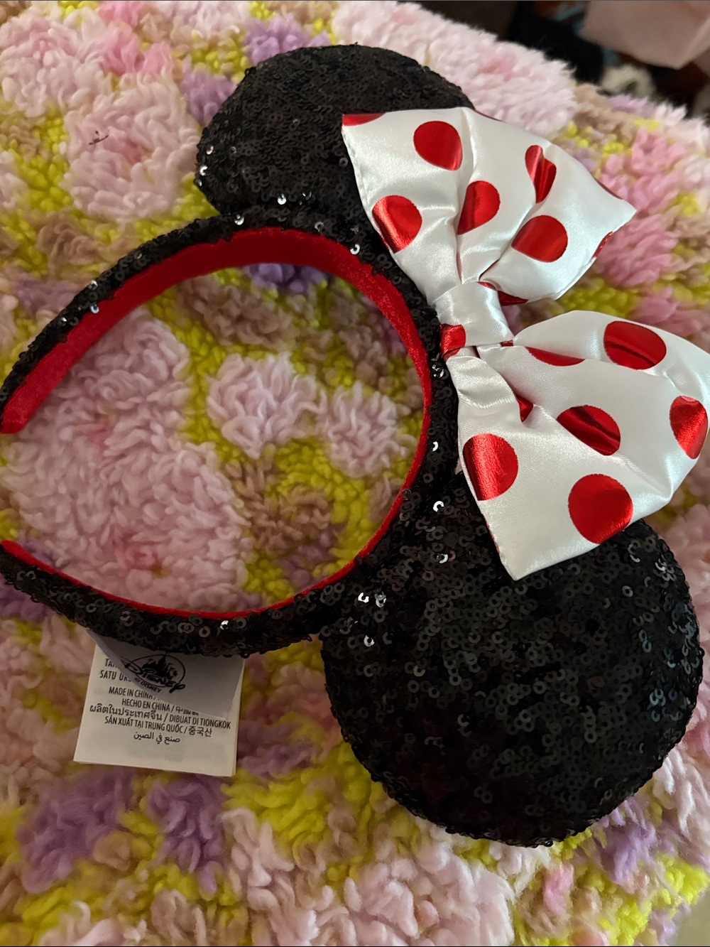 🟥 Disney Minnie Mouse black sequin polka dot ears